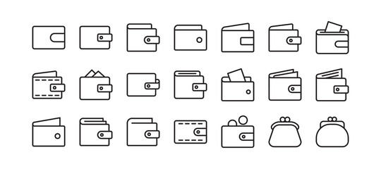 Wallet icon set. Vector graphic illustration. Suitable for website design, logo, app, template, and ui. 