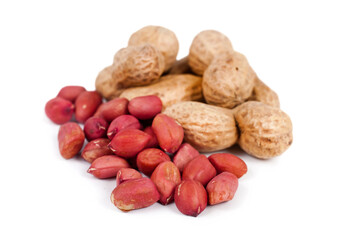 Heap of peanuts isolated on a white background.