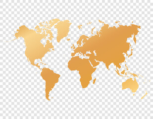 Fototapeta na wymiar gold map of world on transparent background
