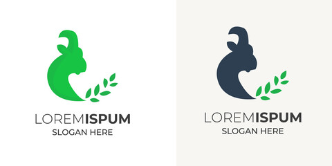 Fototapeta premium Rhinoceros and leaf logo design template vector