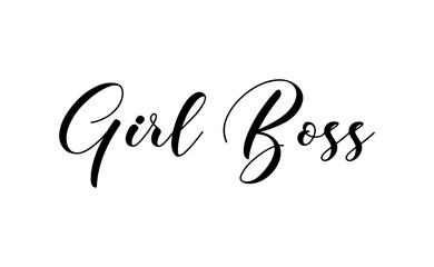Girl boss text vector design. Calligraphic motivational quote for t shirt and prints. Female power lettering poster print.