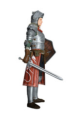 Obraz premium Standing Knight in Armor with Sword and Shield 