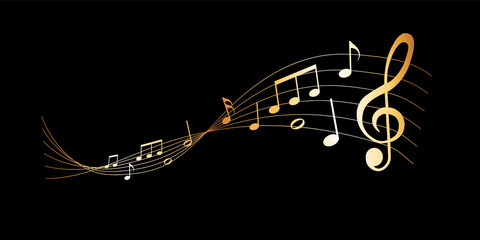vector sheet music - gold musical notes melody on dark background   © agrus