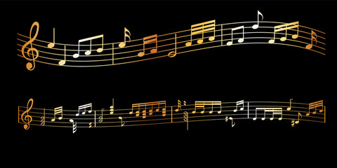 vector sheet music - gold musical notes melody on dark background	
 - obrazy, fototapety, plakaty