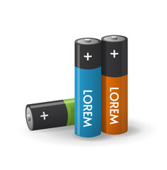 Realistic cylinder electric batteries size aa accumulators isolated on white vector illustration isolated on white clipart with shadow