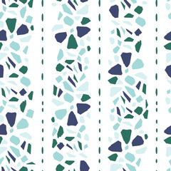 Fototapeta premium Striped Blue and Green Italian Terrazzo Seamless Pattern. Venetian Marble Flooring Texture Vector Background.