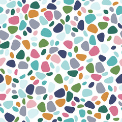 Colorful Round Terrazzo Pebble Seamless Pattern Background. Abstract Venetian Texture.