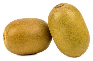 A cut golden kiwi on a white background