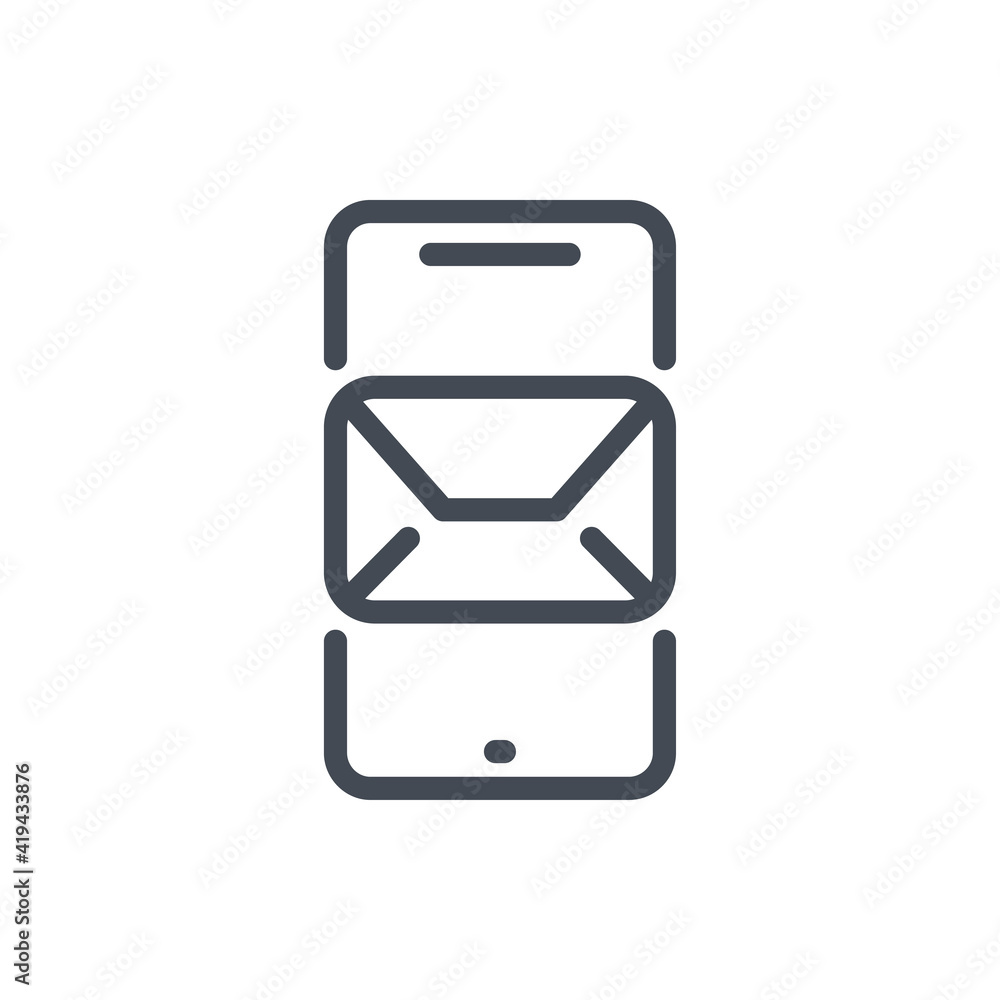 Poster mobile phone with mail line icon. smartphone with email notification vector outline sign.