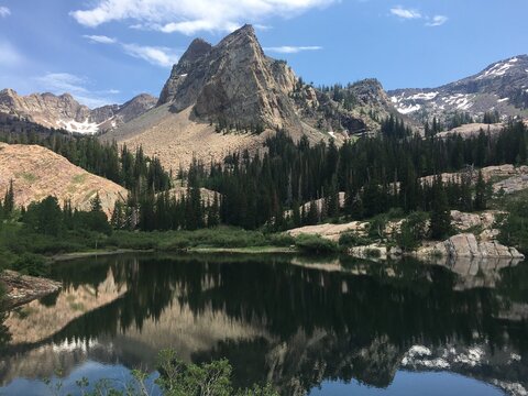 Mountain reflections in Lake Blanch, Utah, USA