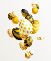 Composition of 3D Easter eggs. Holiday background.