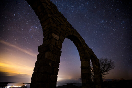 Milky way over Mare De Deu Del Mont, La Garrotxa, Girona, Catalonia, Spain