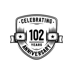 102 years anniversary celebration shield design template. Vector and illustration.
