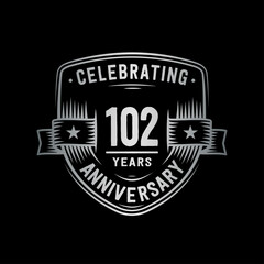 102 years anniversary celebration shield design template. Vector and illustration.
