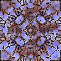 abstract background with rusty metal seamless kaleidoscope pattern, purple hue
