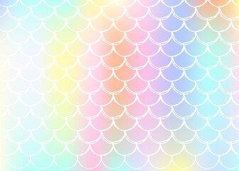 Gradient scale background with holographic mermaid.