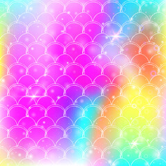 Kawaii mermaid background with princess rainbow scales pattern.