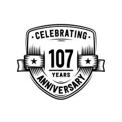 107 years anniversary celebration shield design template. Vector and illustration.
