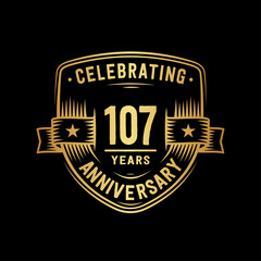 107 years anniversary celebration shield design template. Vector and illustration.
