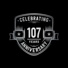 107 years anniversary celebration shield design template. Vector and illustration.
