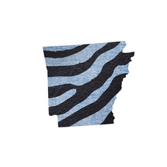 Political divisions of the US. Patriotic textured clip art. Denim and black leather zebra skin print. State Arkansas