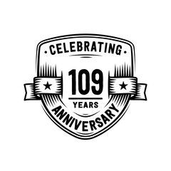 109 years anniversary celebration shield design template. Vector and illustration.
