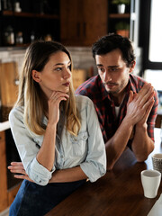 Boyfriend and girlfriend are arguing. Jealous girlfriend having an argument with her boyfriend