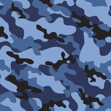 blue army camouflage vector seamless pattern