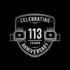 113 years anniversary celebration shield design template. Vector and illustration.

