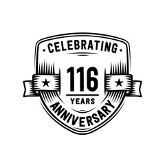 116 years anniversary celebration shield design template. Vector and illustration.
