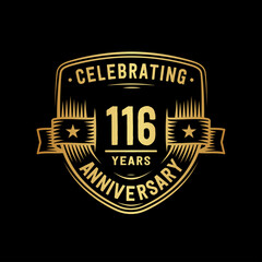 116 years anniversary celebration shield design template. Vector and illustration.
