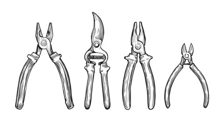 Set of hand drawn tools. Repair concept sketch vector illustration