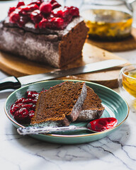 chocolate fluffy cake (pie) with cherry topping