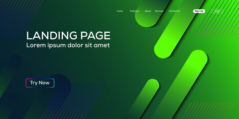 modern landing page template with green liquid shape. vector illustration