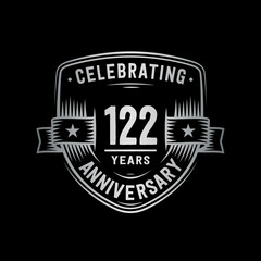 122 years anniversary celebration shield design template. Vector and illustration.
