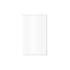 Cloth blank label with stitches, vertical textile tag for fashion clothing.