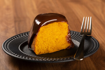 Carrot cake with chocolate icing. Brazilian cake.