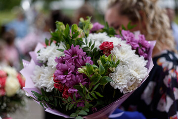 bouquet of white purple chrysanthemum flowers