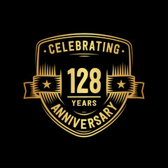 128 years anniversary celebration shield design template. Vector and illustration.

