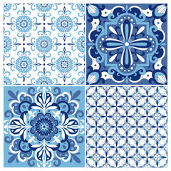 Collection traditional ornate Portuguese tiles azulejos. Ethnic folk ornament. The vintage pattern. Majolica.