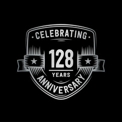 128 years anniversary celebration shield design template. Vector and illustration.
