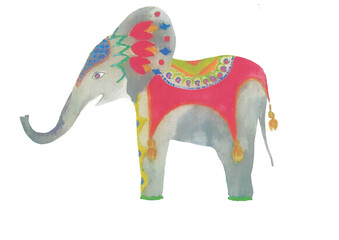 colorful watercolor holliday decorated elephant  