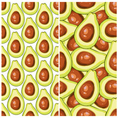 Illustration with avocado seamless pattern. Summer background. Vector design.