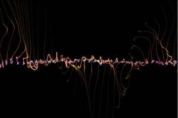 illustration of fire rainbow luminous curly lines representing sound wave isolated on black background with copy space. Banner for your design