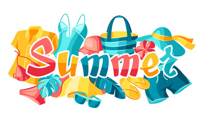 Background with beachwear and swimwear.