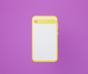 Minimal Blank 3d illustration search bar. Searching on smartphone or stories of interest on the internet and social media. Information Networking Concept