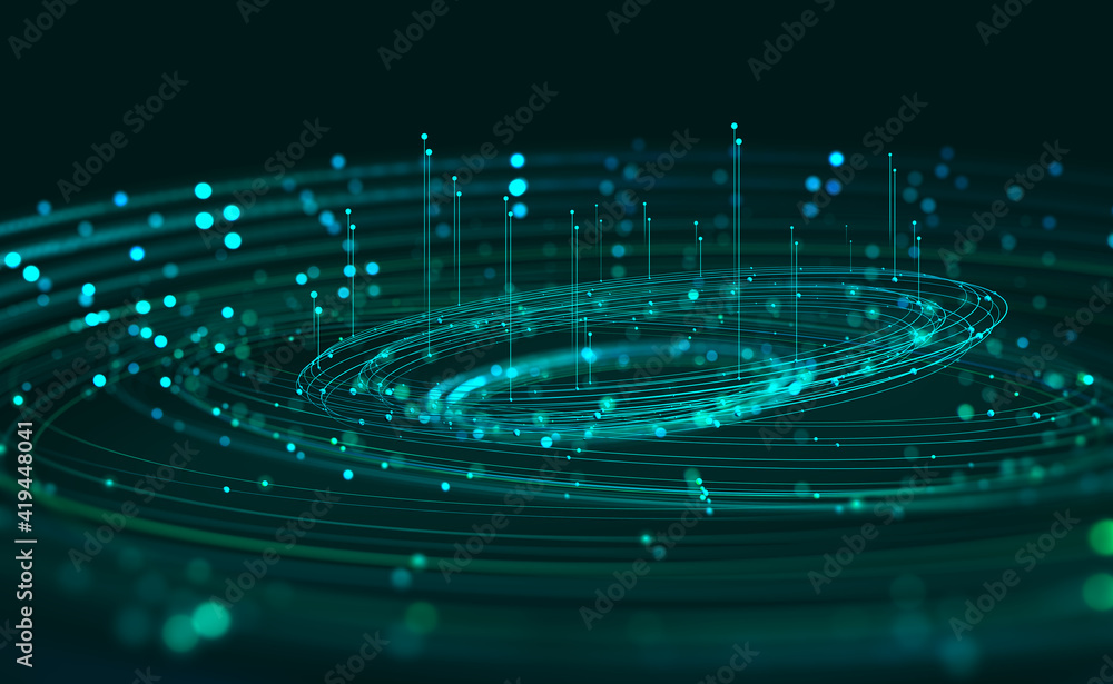 Poster big data analytics. business technologies of our time. massive data, digital funnel, information whi