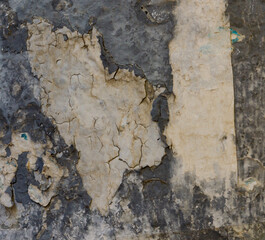 Abstract grunge texture. A very old wall with a cracked surface and some loose coating.