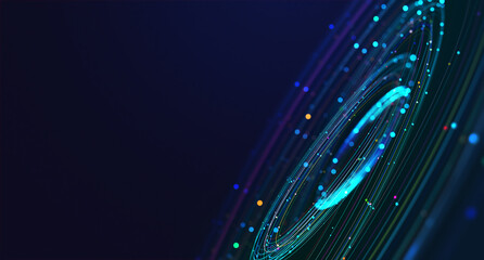 Wireless systems, globalization, big data. Data analytics, blockchain technology. 3D illustration of circular paths. Orbital motion abstract background