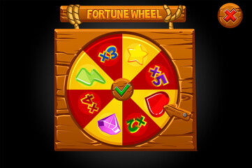 Wooden banner spin the wheel of fortune.